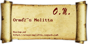 Ormós Melitta névjegykártya